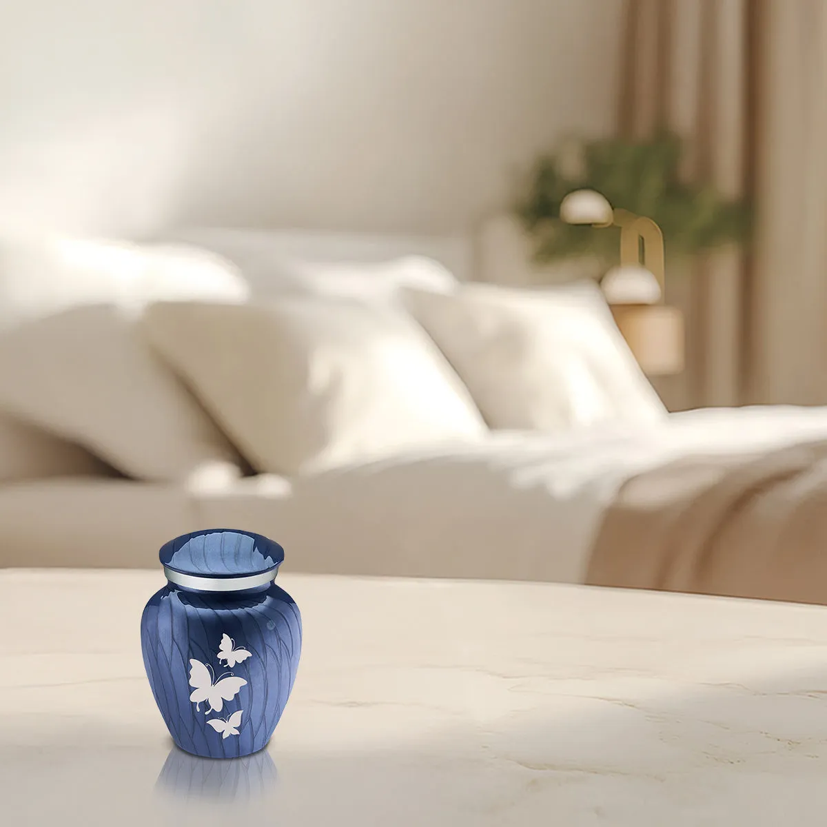 Keepsake Embrace Pearl Cobalt Blue Butterflies Cremation Urn
