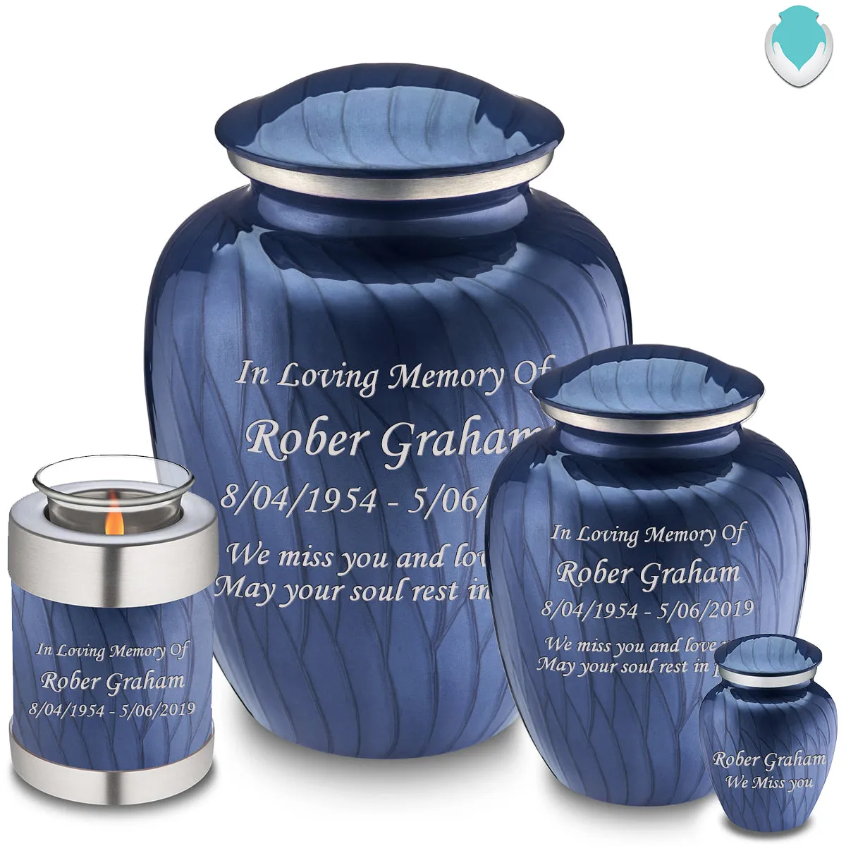Keepsake Embrace Pearl Cobalt Blue Custom Engraved Cremation Urn