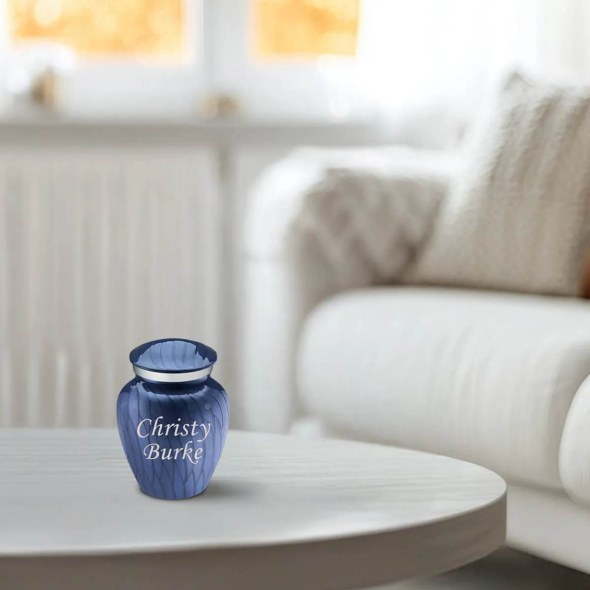 Keepsake Embrace Pearl Cobalt Blue Custom Engraved Cremation Urn