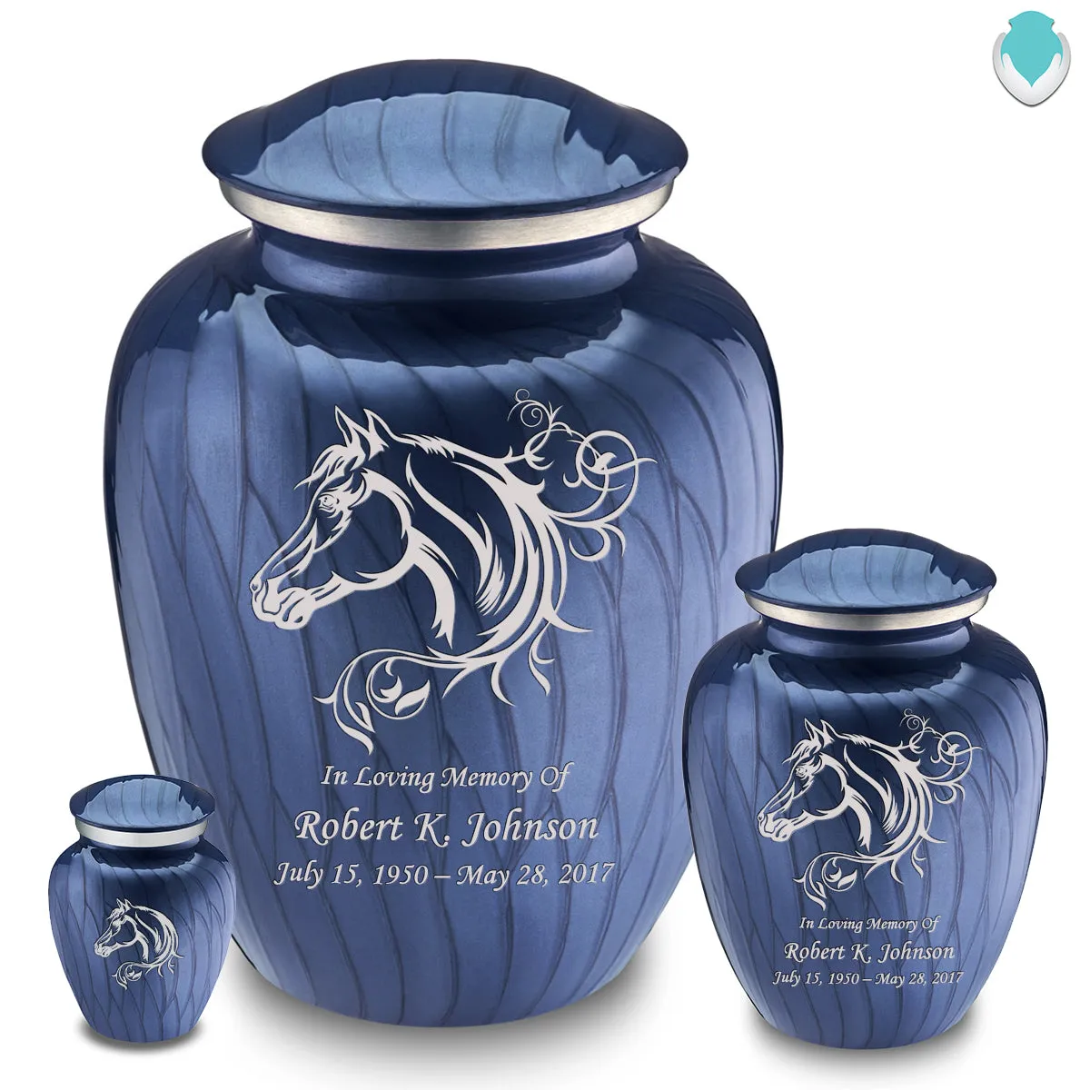 Keepsake Embrace Pearl Cobalt Blue Horse Cremation Urn