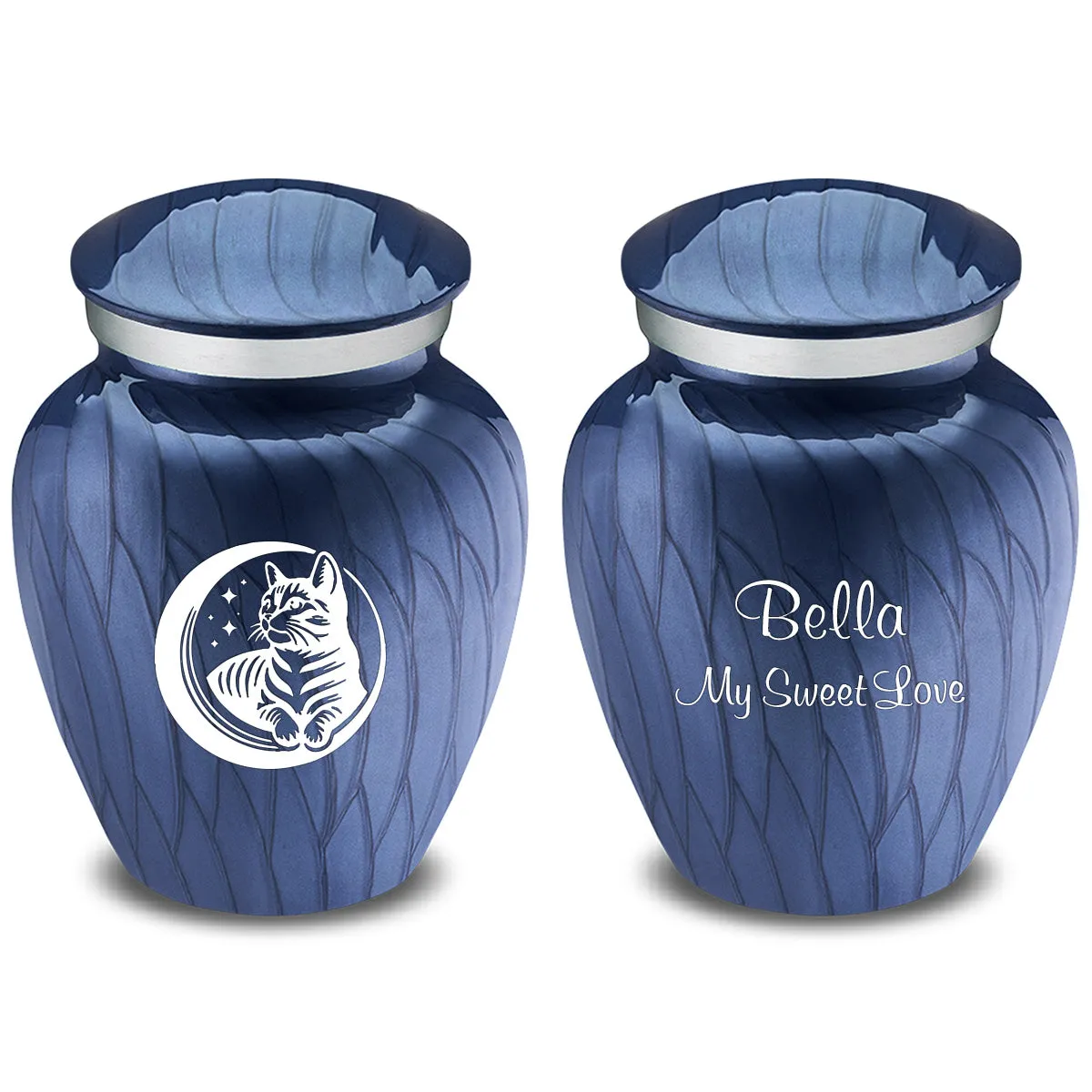 Keepsake Embrace Pearl Cobalt Blue Pet Cute Cat Cremation Urn