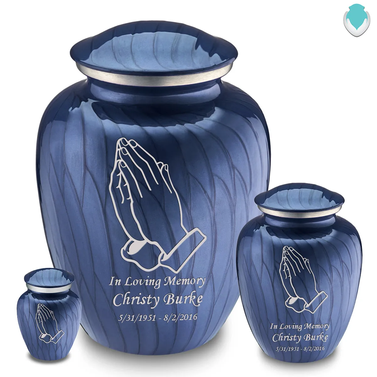 Keepsake Embrace Pearl Cobalt Blue Praying Hands Cremation Urn