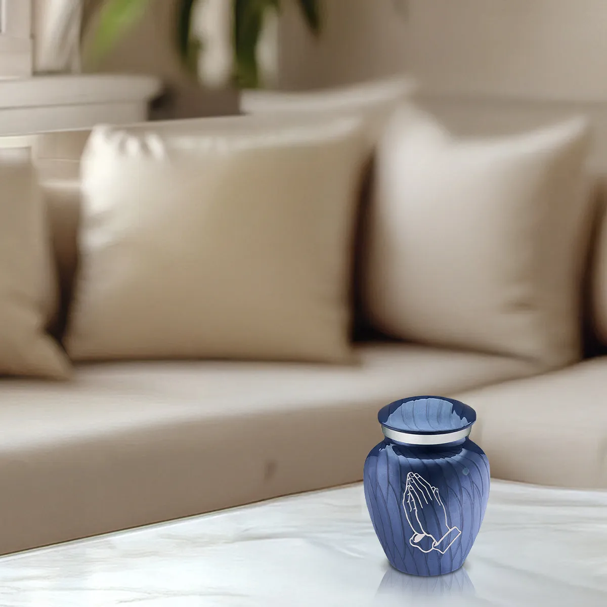 Keepsake Embrace Pearl Cobalt Blue Praying Hands Cremation Urn