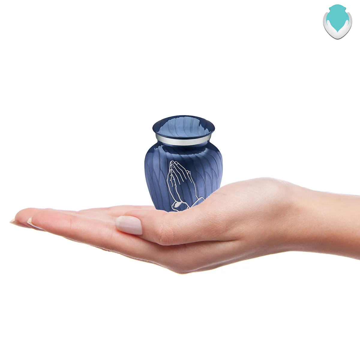 Keepsake Embrace Pearl Cobalt Blue Praying Hands Cremation Urn