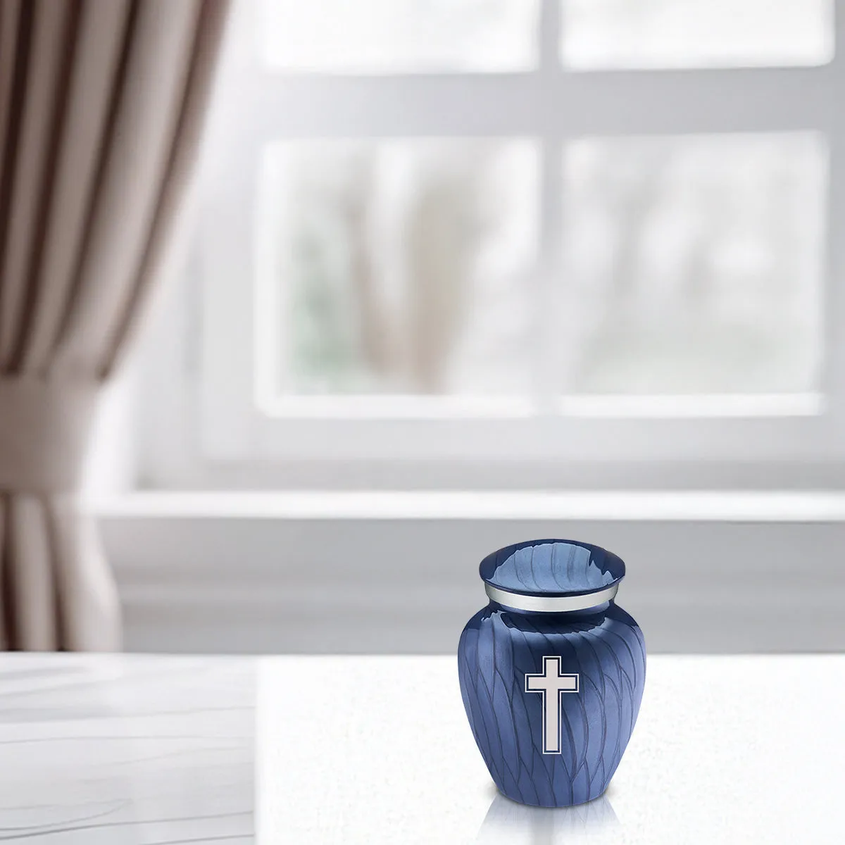 Keepsake Embrace Pearl Cobalt Blue Simple Cross Cremation Urn