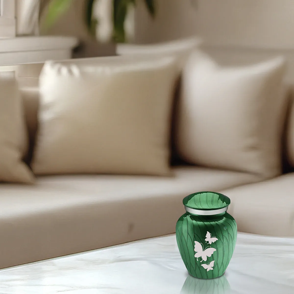 Keepsake Embrace Pearl Green Butterflies Cremation Urn