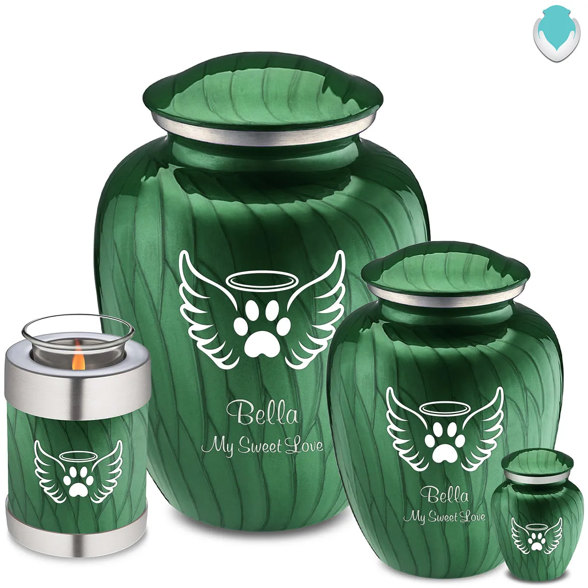 Keepsake Embrace Pearl Green Pet Angel Wings Cremation Urn