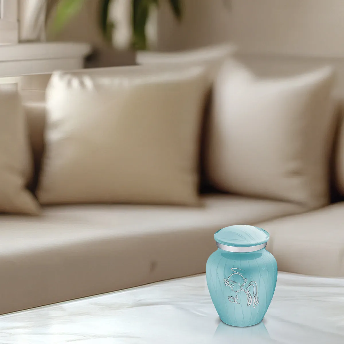 Keepsake Embrace Pearl Light Blue Angel Cremation Urn