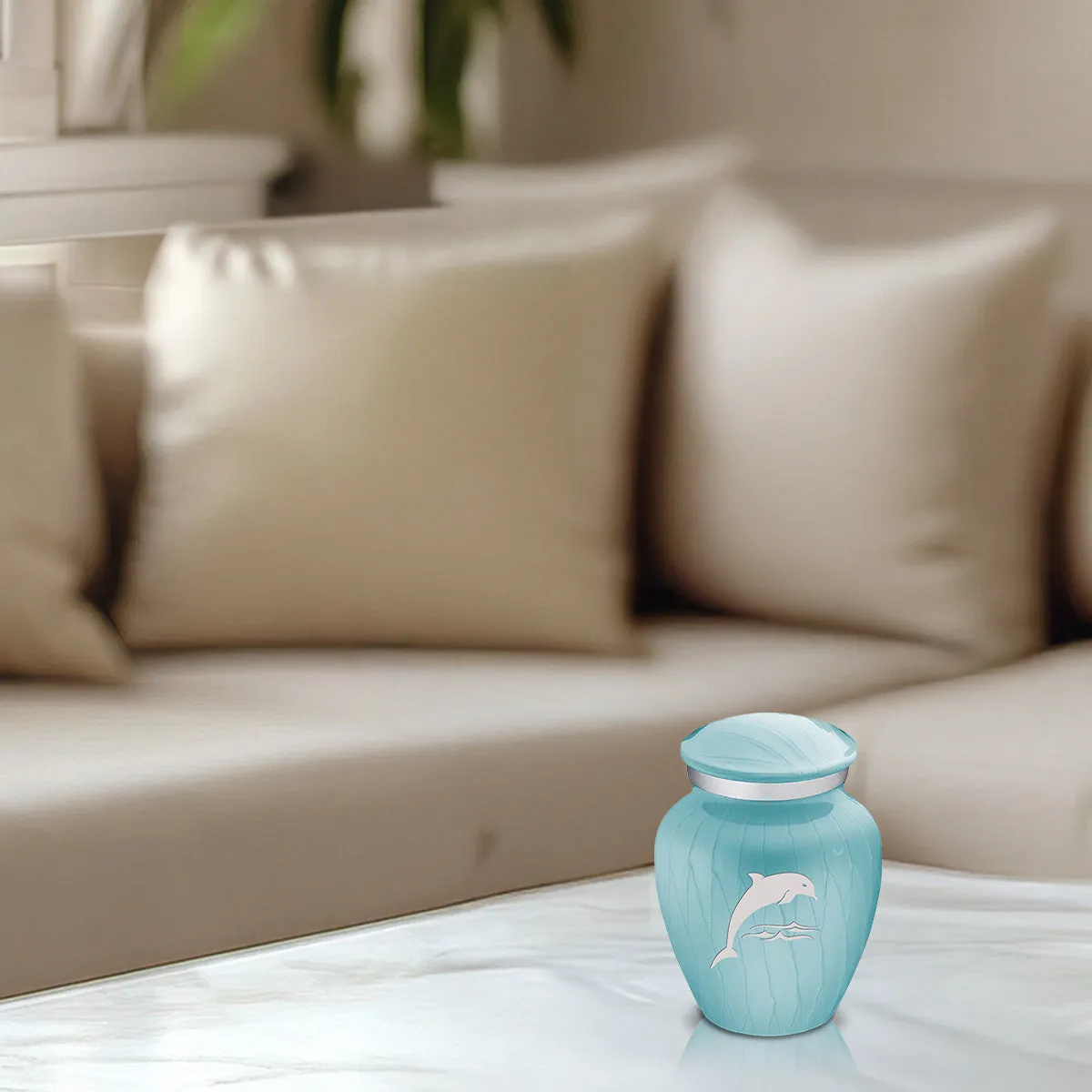 Keepsake Embrace Pearl Light Blue Dolphin Cremation Urn