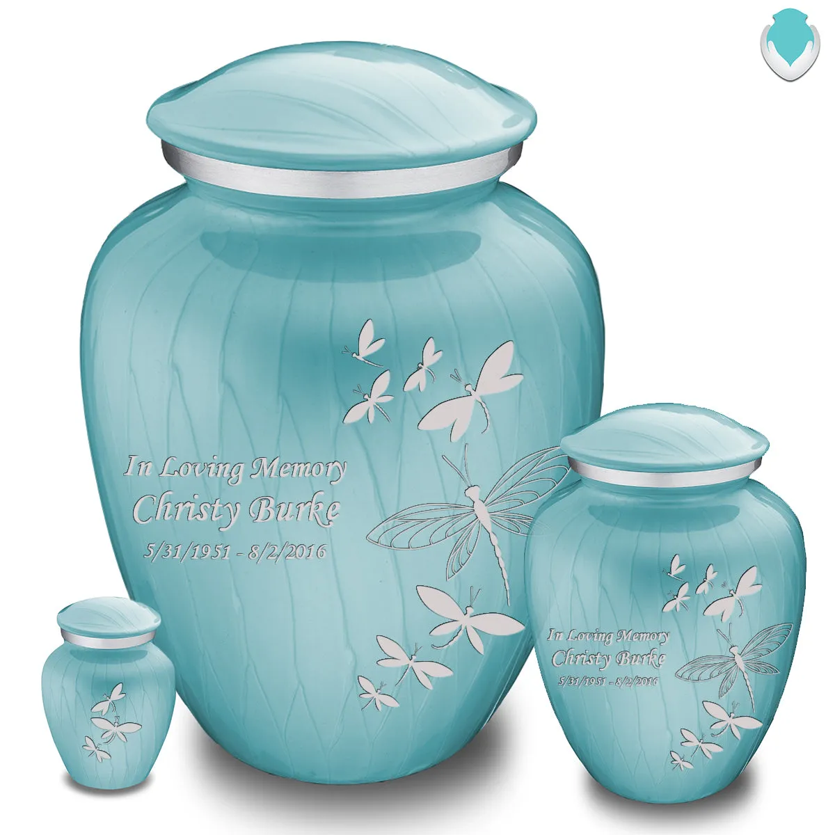 Keepsake Embrace Pearl Light Blue Dragonflies Cremation Urn