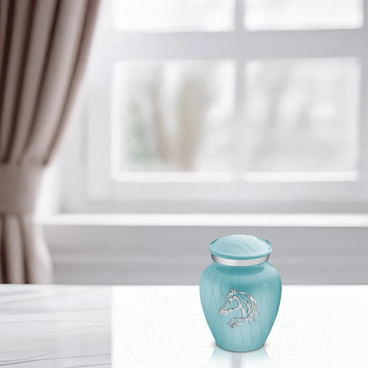 Keepsake Embrace Pearl Light Blue Horse Cremation Urn