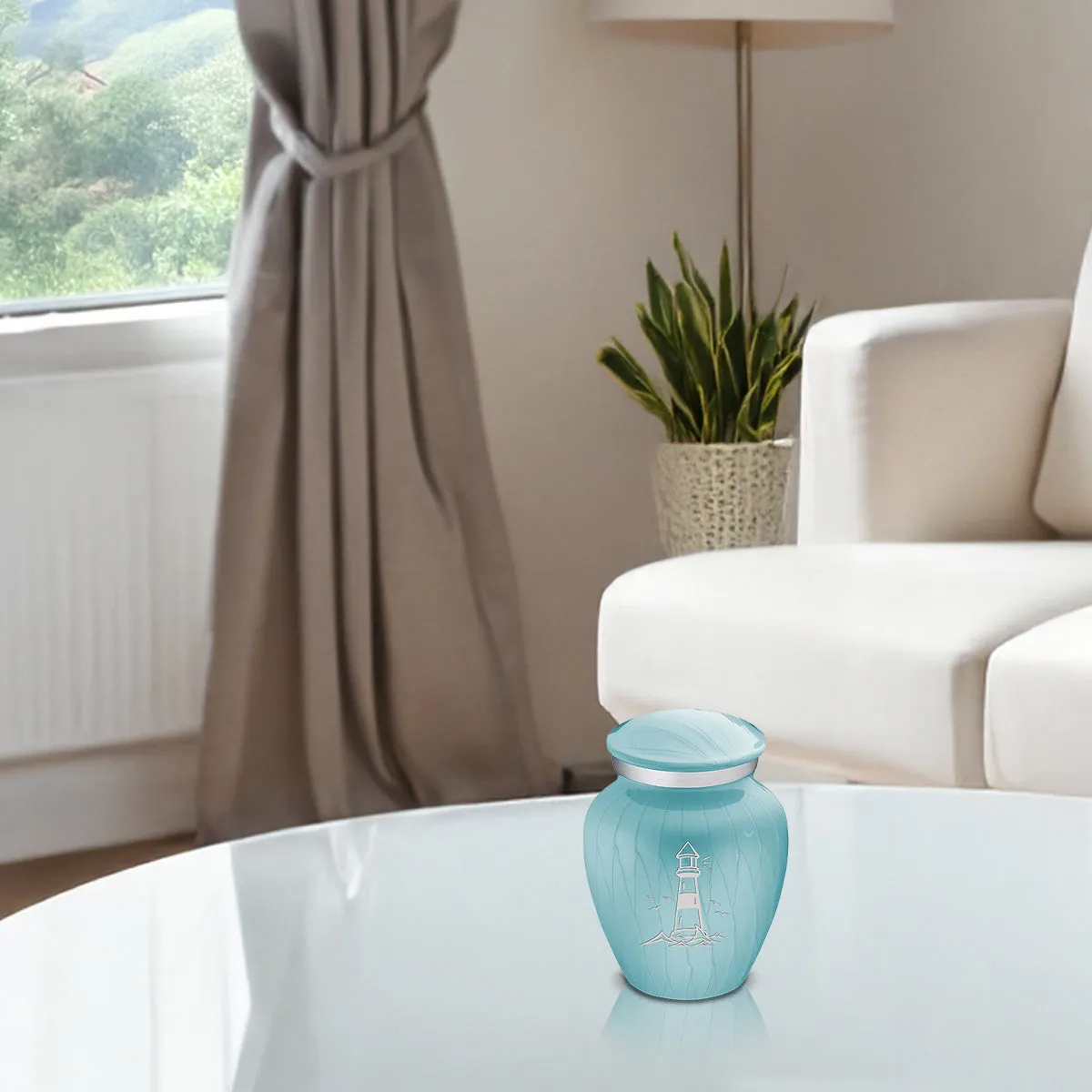 Keepsake Embrace Pearl Light Blue Lighthouse Cremation Urn