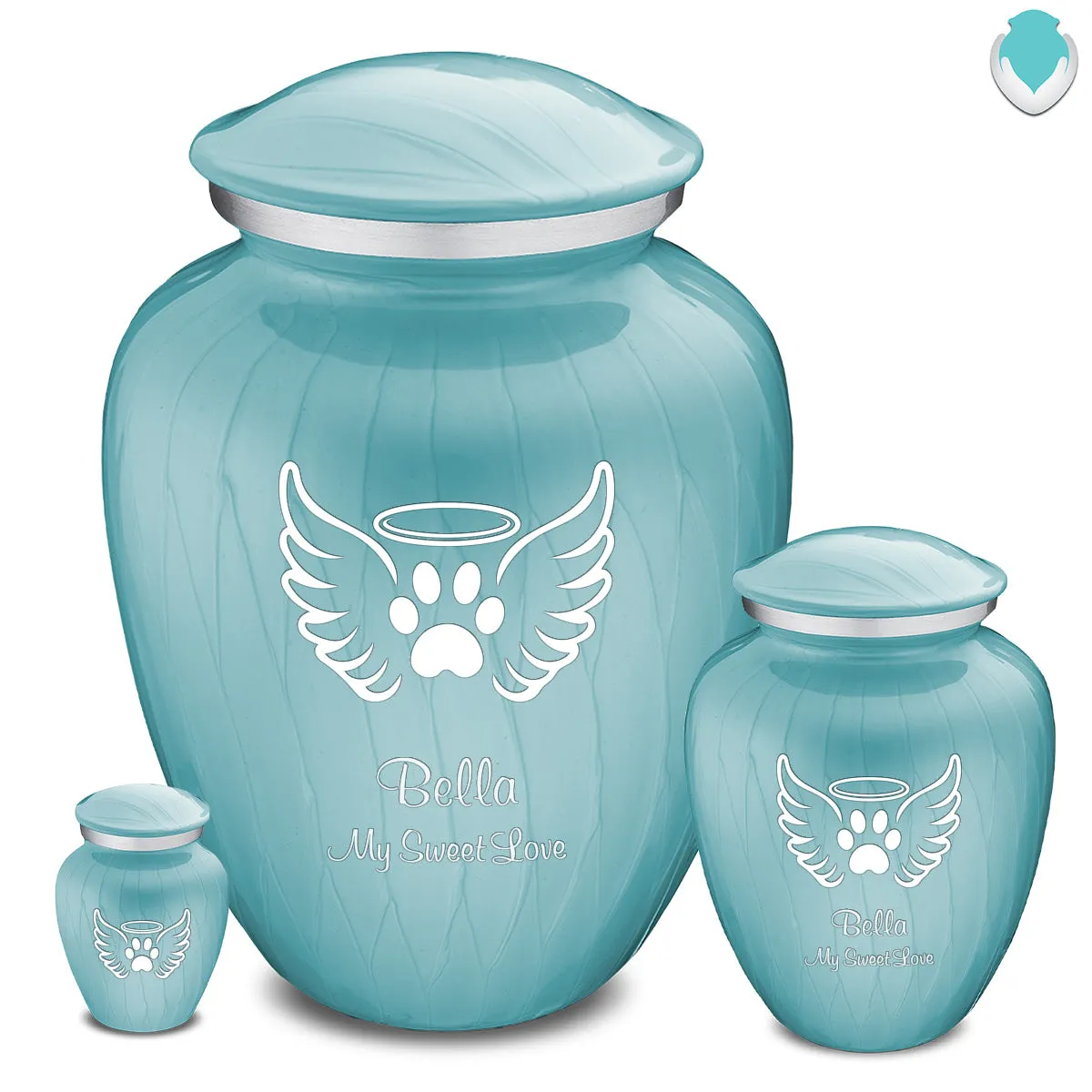 Keepsake Embrace Pearl Light Blue Pet Angel Wings Cremation Urn