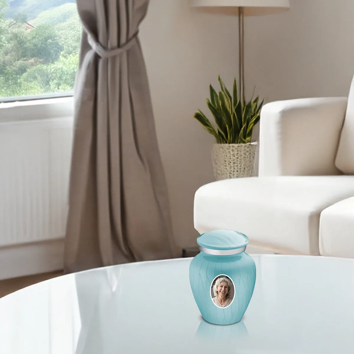 Keepsake Embrace Pearl Light Blue Portrait Cremation Urn