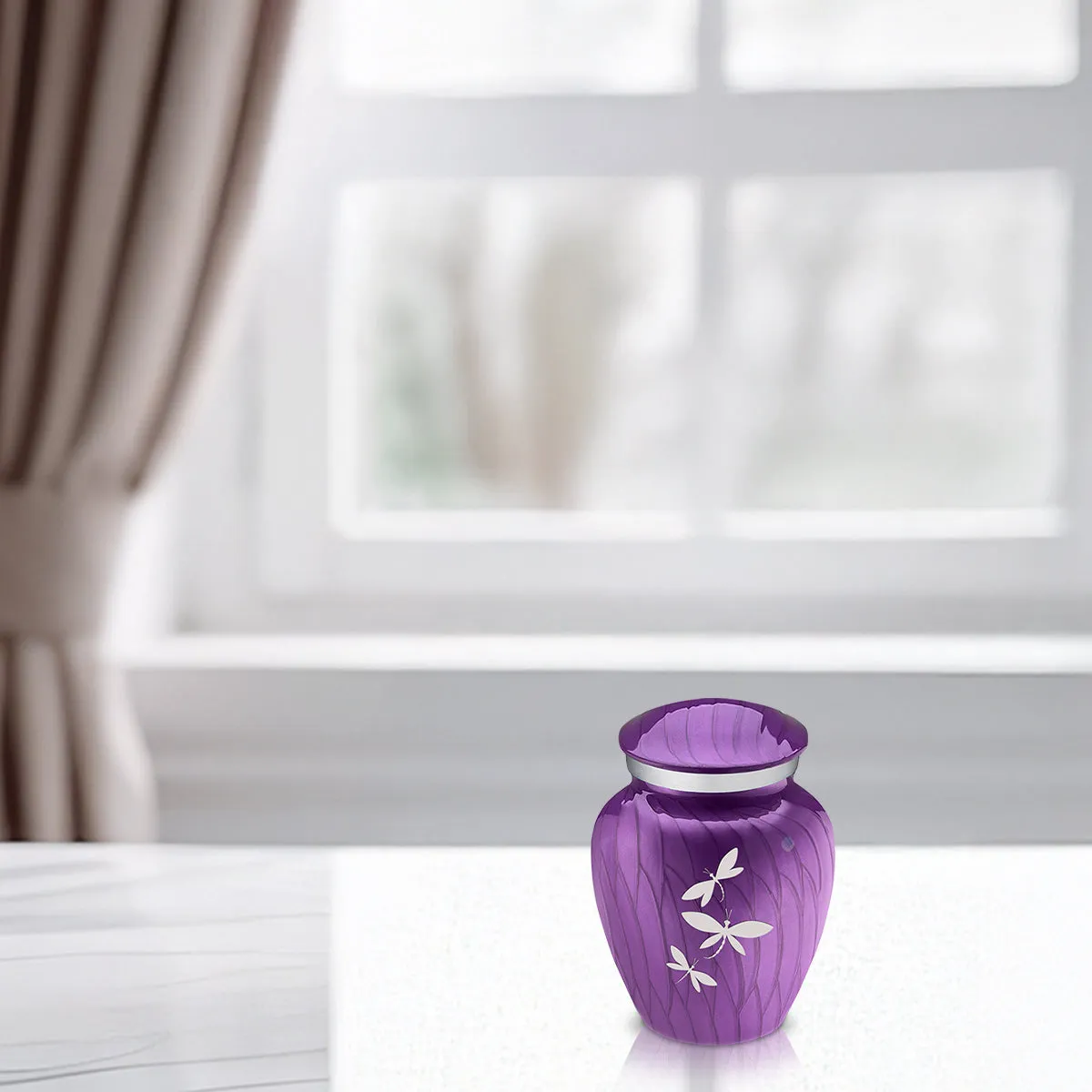 Keepsake Embrace Pearl Purple Dragonflies Cremation Urn