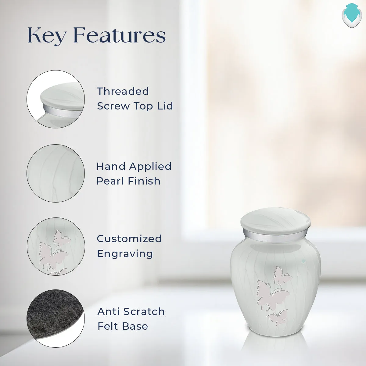Keepsake Embrace Pearl White Butterflies Cremation Urn