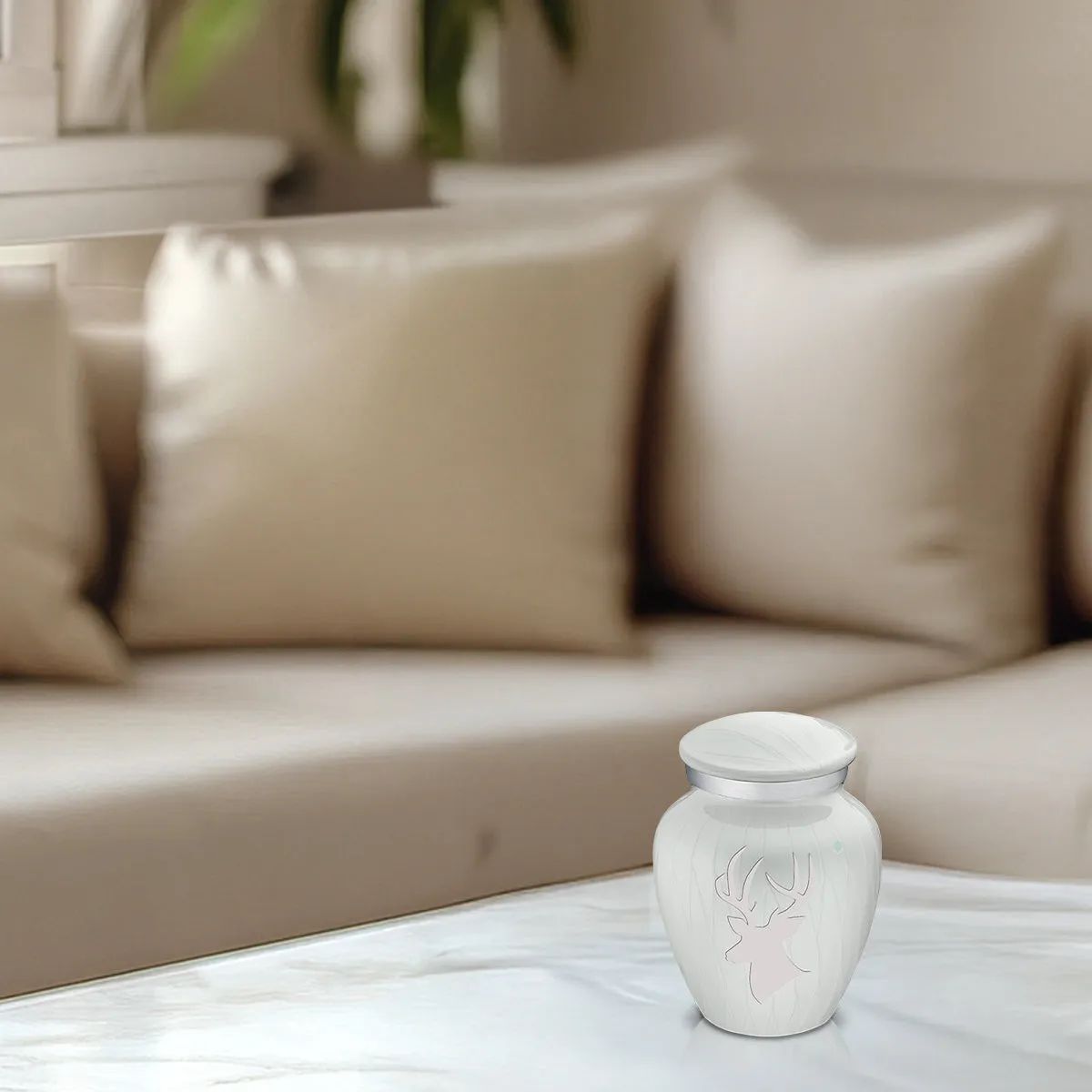 Keepsake Embrace Pearl White Deer Cremation Urn