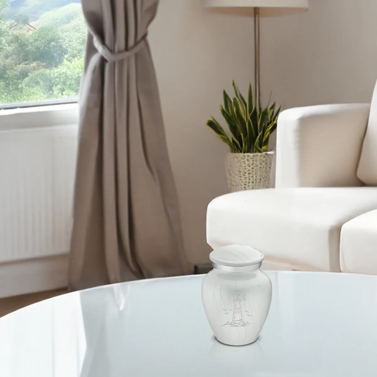 Keepsake Embrace Pearl White Lighthouse Cremation Urn