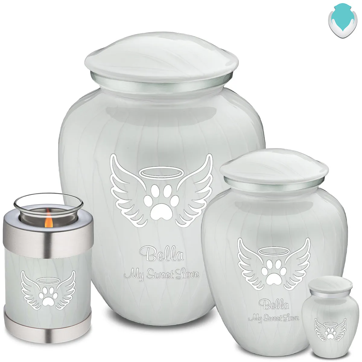 Keepsake Embrace Pearl White Pet Angel Wings Cremation Urn