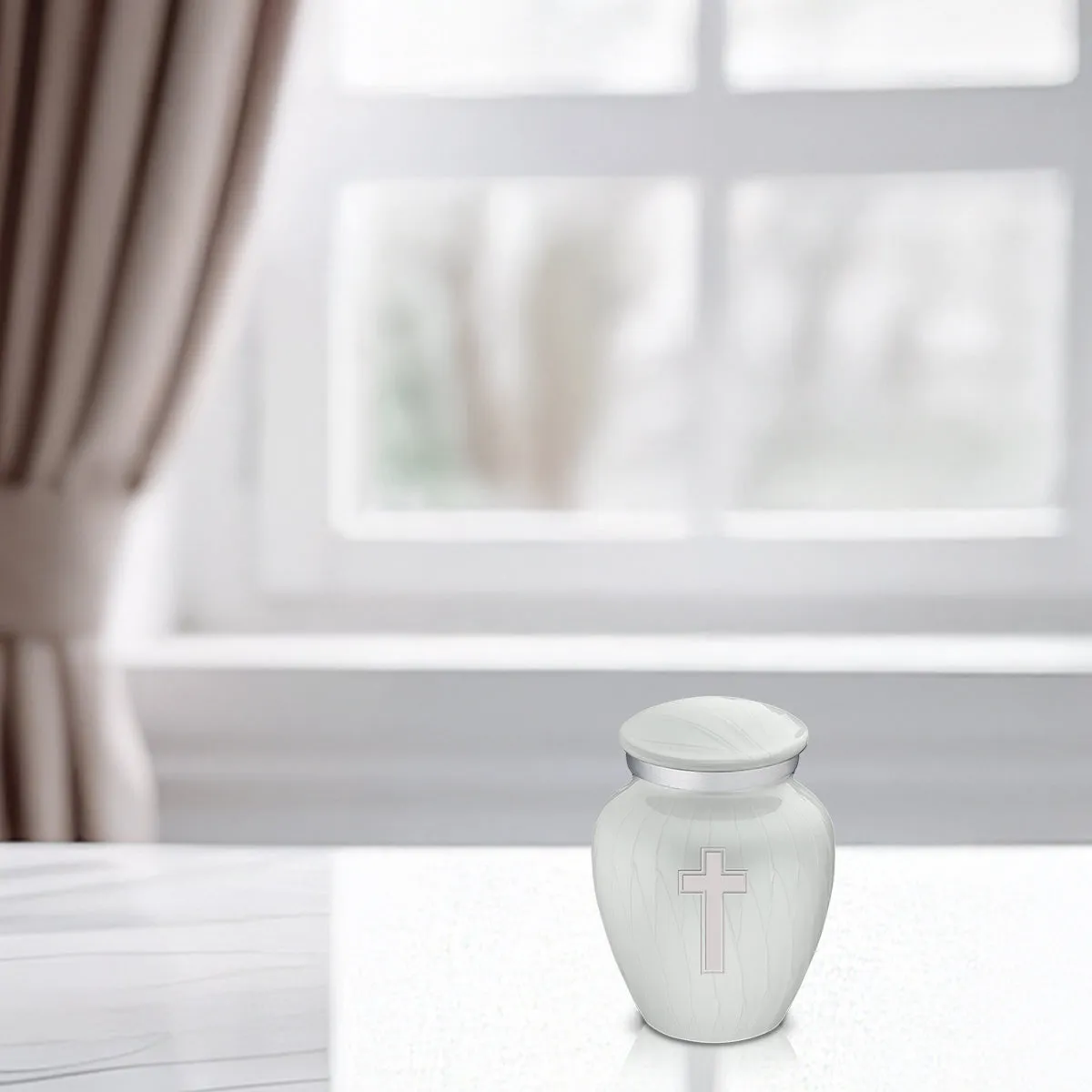 Keepsake Embrace Pearl White Simple Cross Cremation Urn