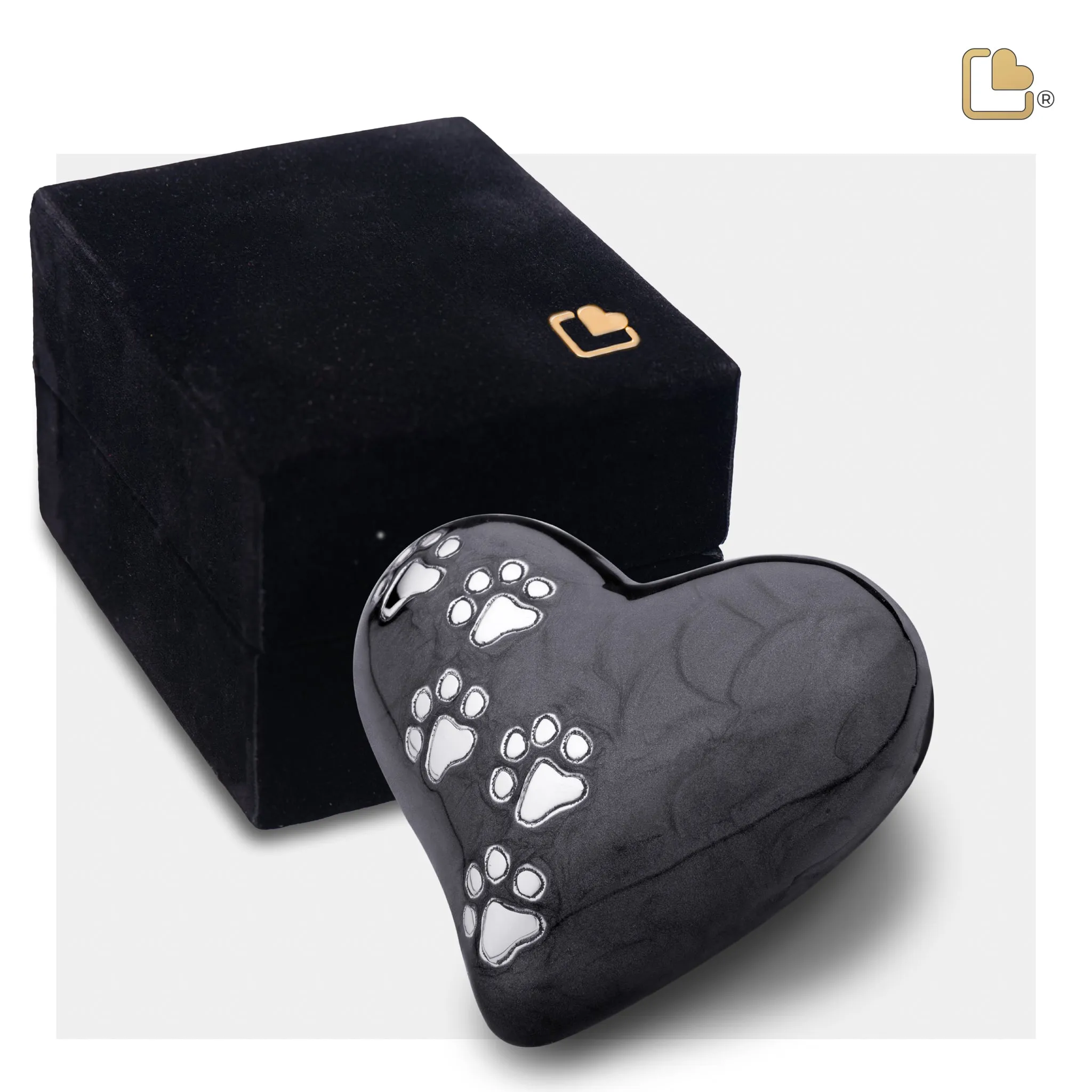 Keepsake Heart Pet Urn Pearl Midnight & Brushed Pewter