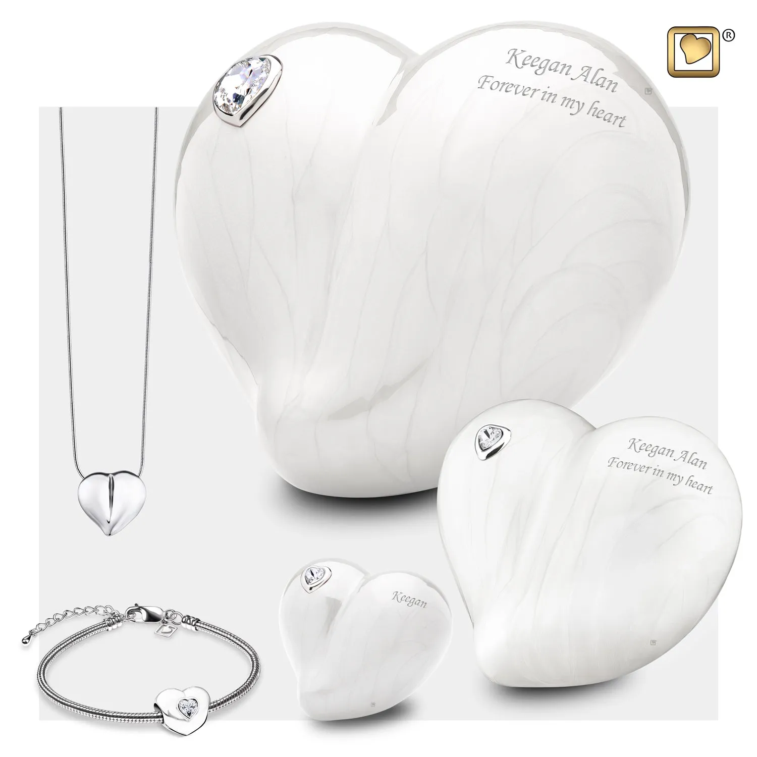Keepsake LoveHeart Pearl Cremation Urn