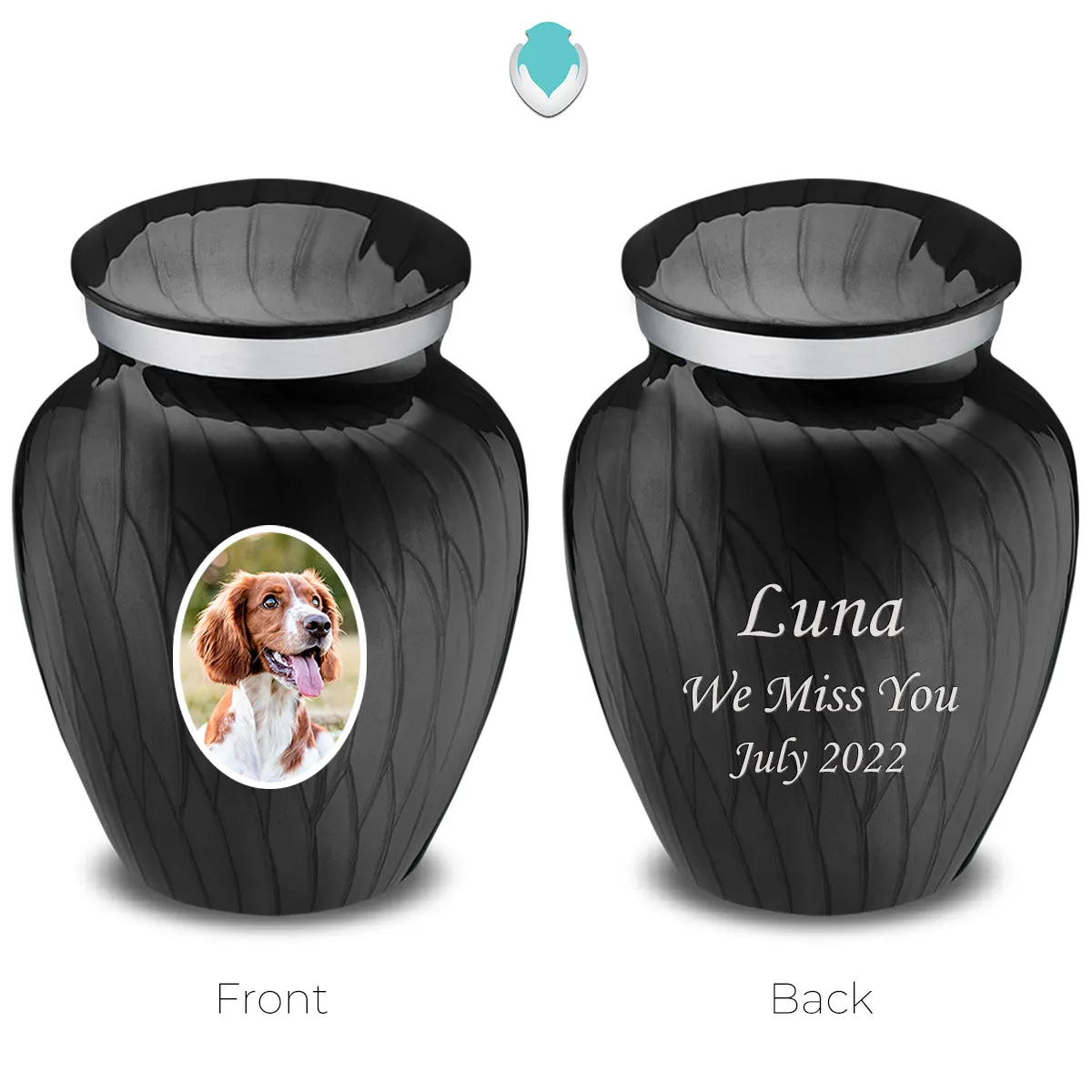 Keepsake Pet Embrace Pearl Black Portrait Cremation Urn