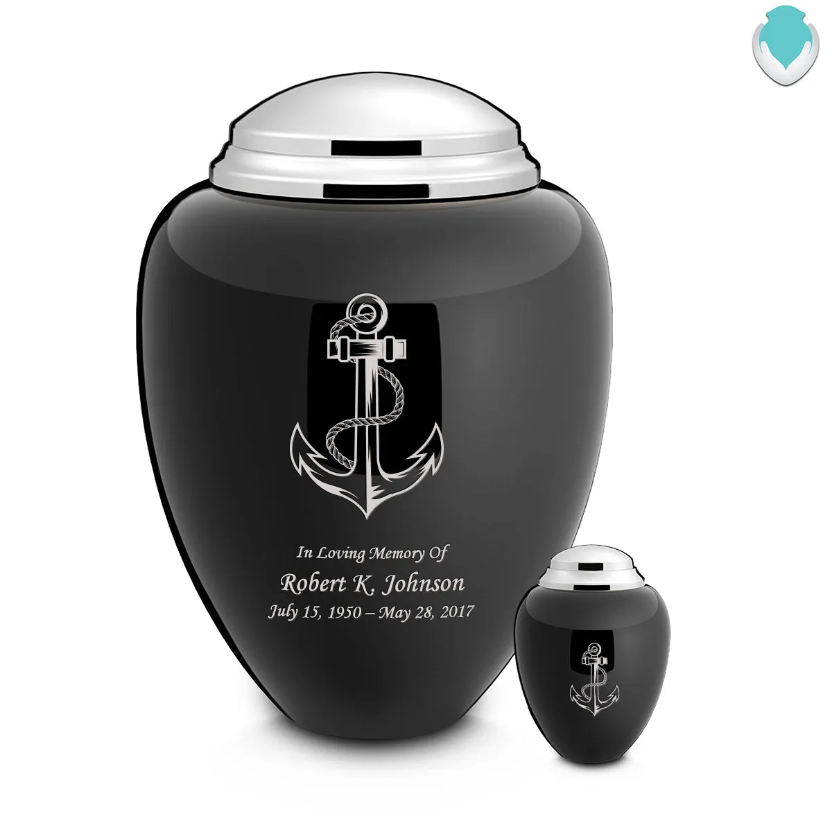 Keepsake Tribute Black and Shiny Pewter Anchor Cremation Urn