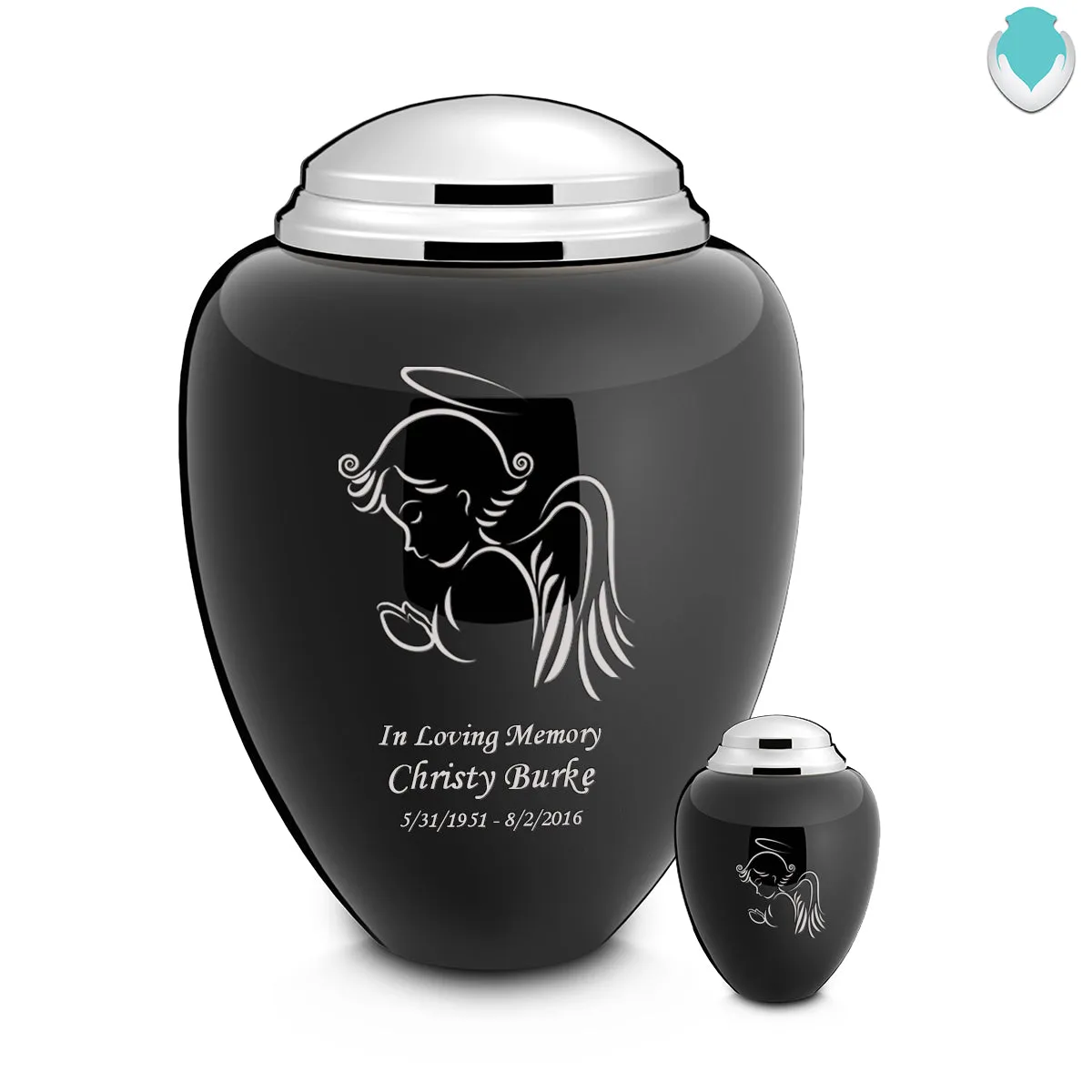 Keepsake Tribute Black and Shiny Pewter Angel Cremation Urn