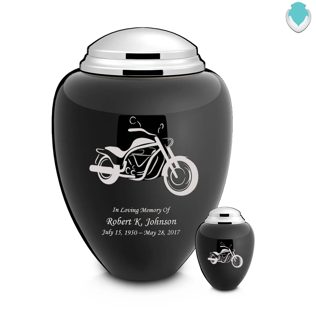Keepsake Tribute Black and Shiny Pewter Motorcycle Cremation Urn