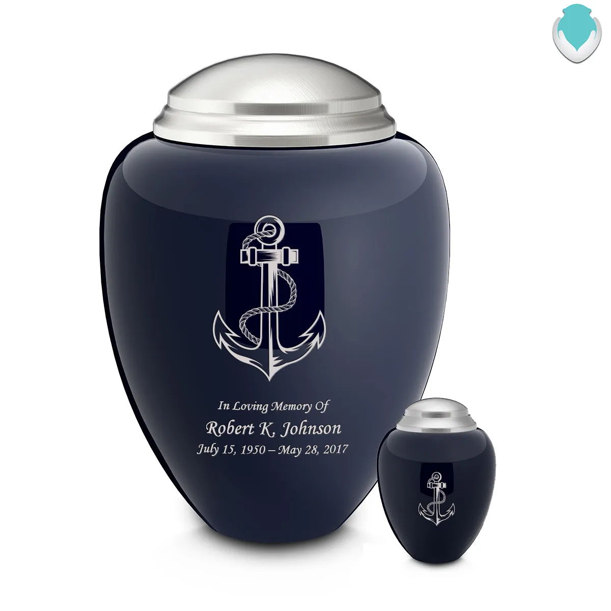 Keepsake Tribute Navy and Brushed Pewter Anchor Cremation Urn