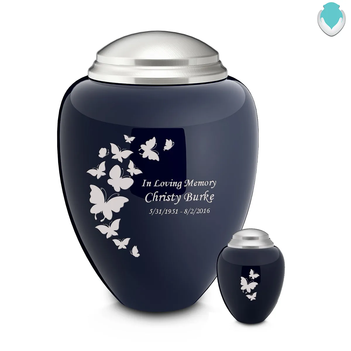 Keepsake Tribute Navy and Brushed Pewter Butterflies Cremation Urn
