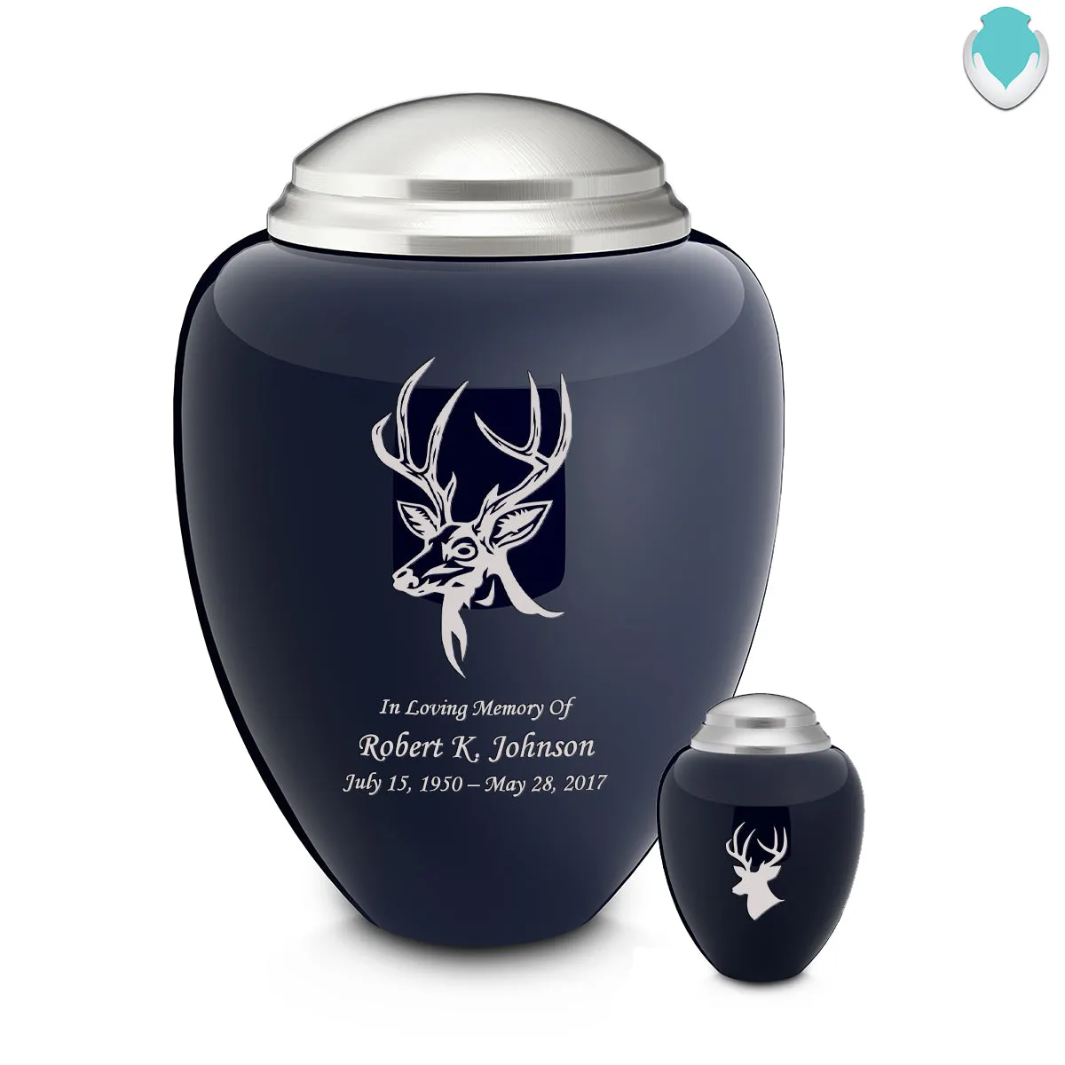 Keepsake Tribute Navy and Brushed Pewter Deer Cremation Urn
