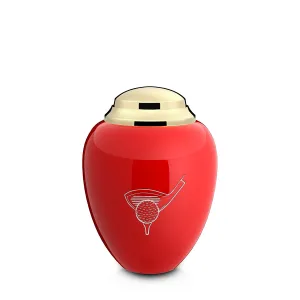 Keepsake Tribute Red and Shiny Brass Golf Cremation Urn