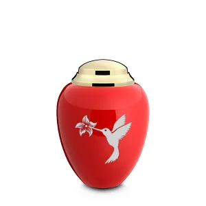 Keepsake Tribute Red and Shiny Brass Hummingbird Cremation Urn