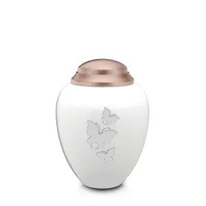Keepsake Tribute White and Rose Gold Butterflies Cremation Urn