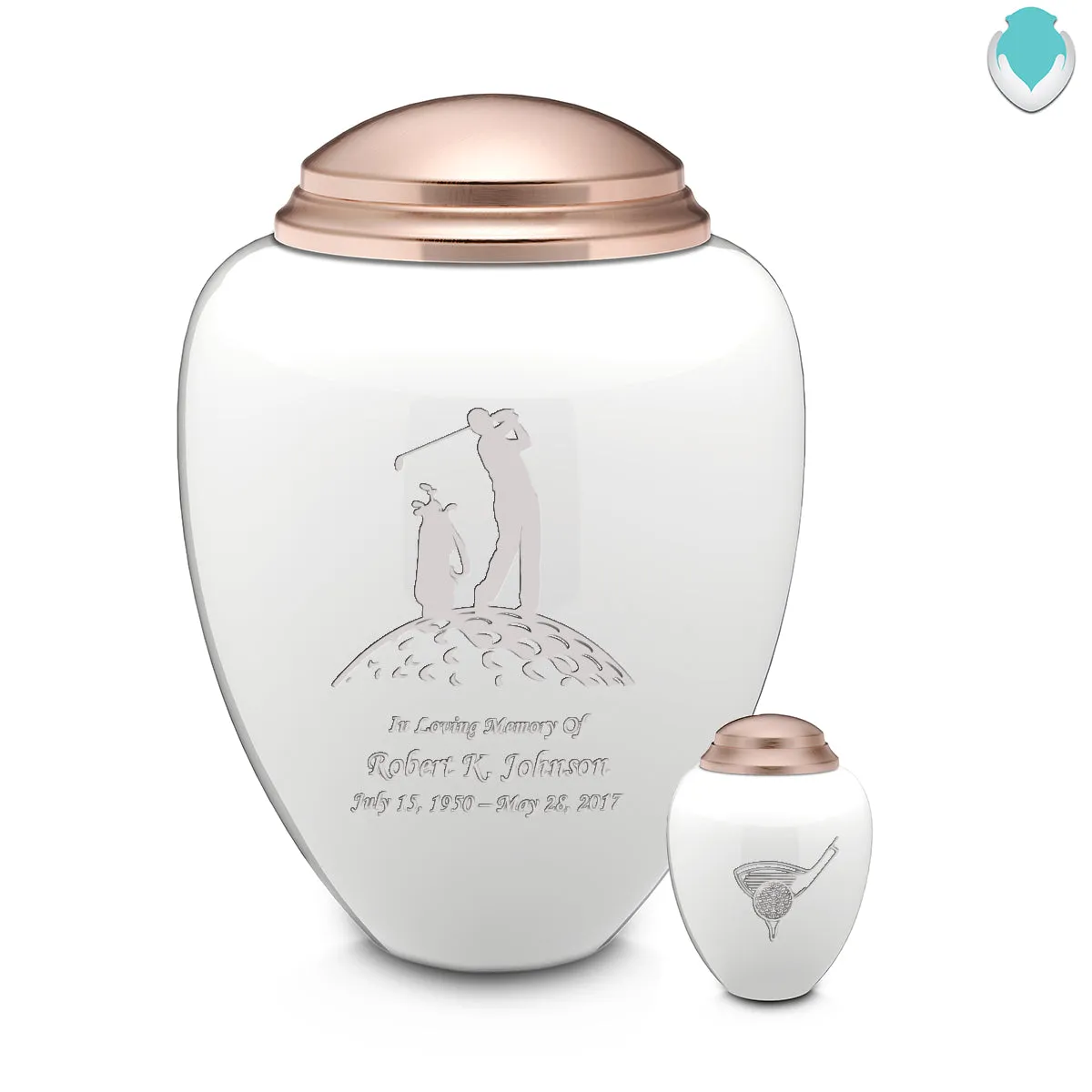 Keepsake Tribute White and Rose Gold Golf Cremation Urn