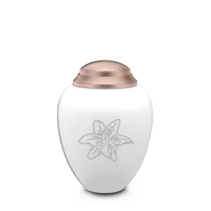 Keepsake Tribute White and Rose Gold Lily Cremation Urn
