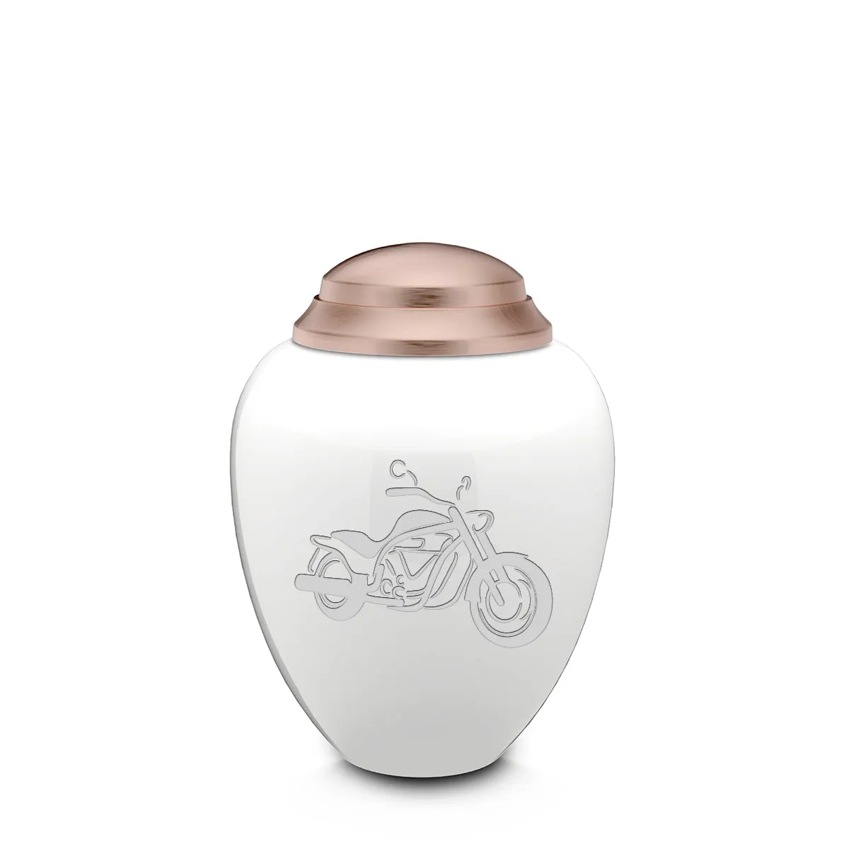 Keepsake Tribute White and Rose Gold Motorcycle Cremation Urn