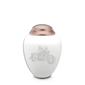 Keepsake Tribute White and Rose Gold Motorcycle Cremation Urn