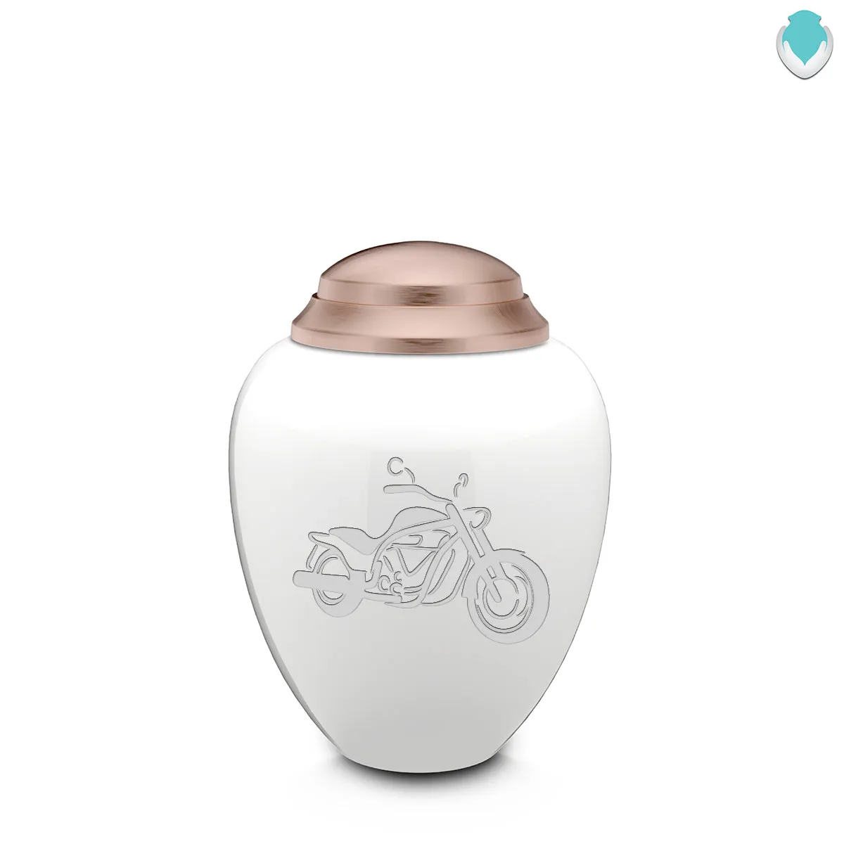 Keepsake Tribute White and Rose Gold Motorcycle Cremation Urn
