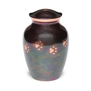 LARGE Brass Pet Urn -1649  "Forever Paw" - Raku finish