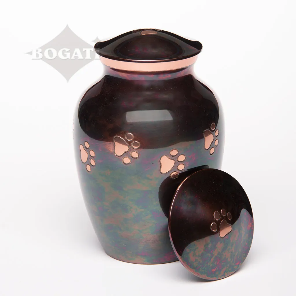 LARGE Brass Pet Urn -1649  "Forever Paw" - Raku finish