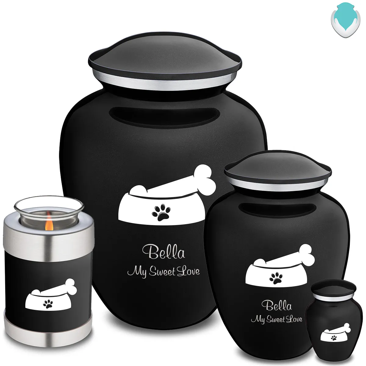 Large Embrace Black Pet Dog Bone Cremation Urn