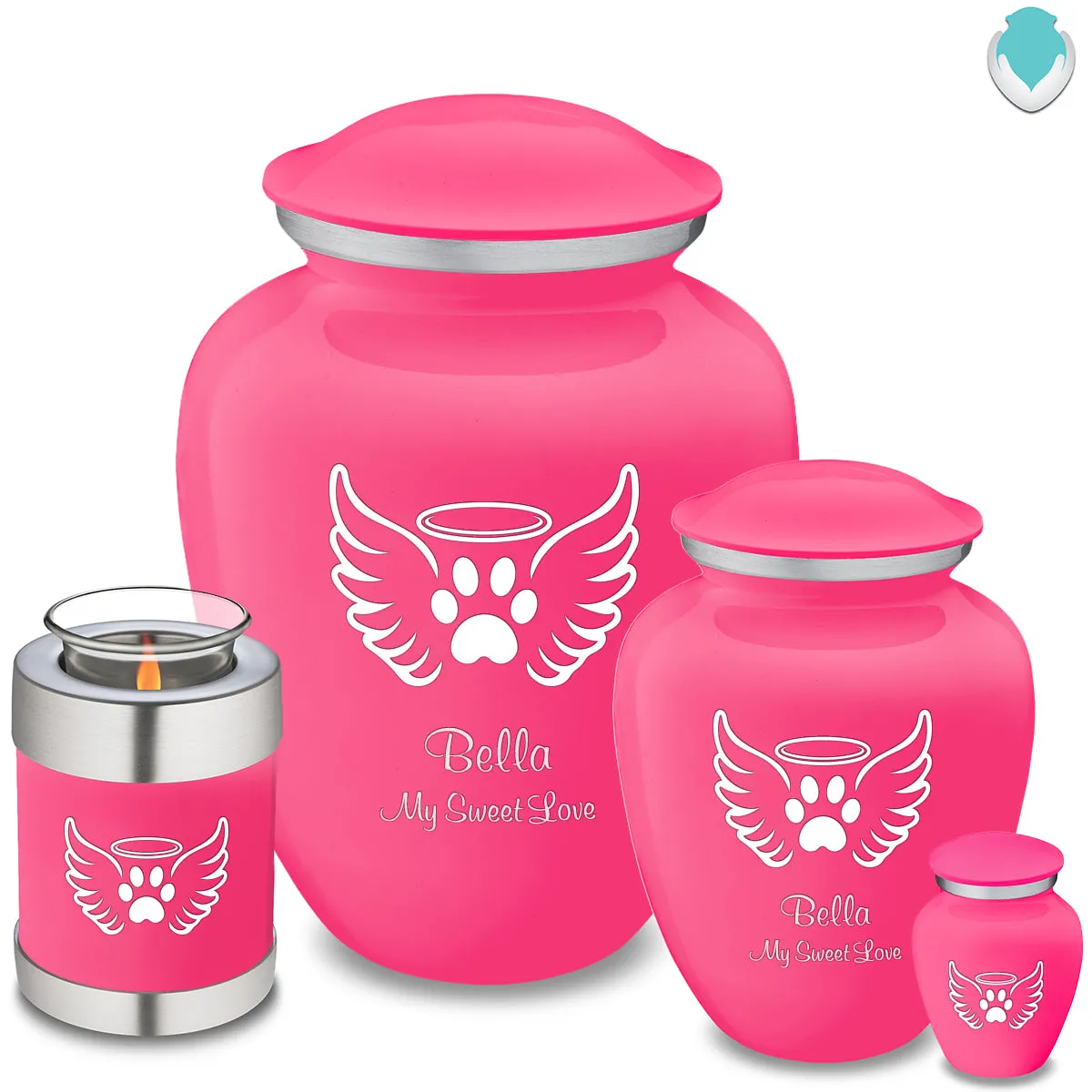 Large Embrace Bright Pink Pet Angel Wings Cremation Urn