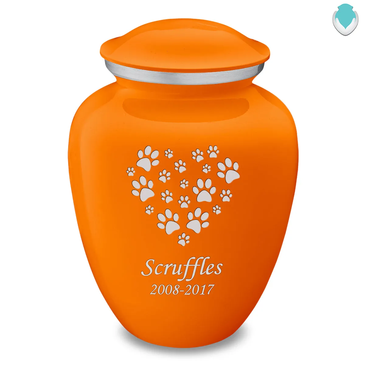 Large Embrace Burnt Orange Heart Paws Pet Cremation Urn