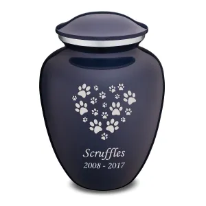 Large Embrace Cobalt Blue Heart Paws Pet Cremation Urn