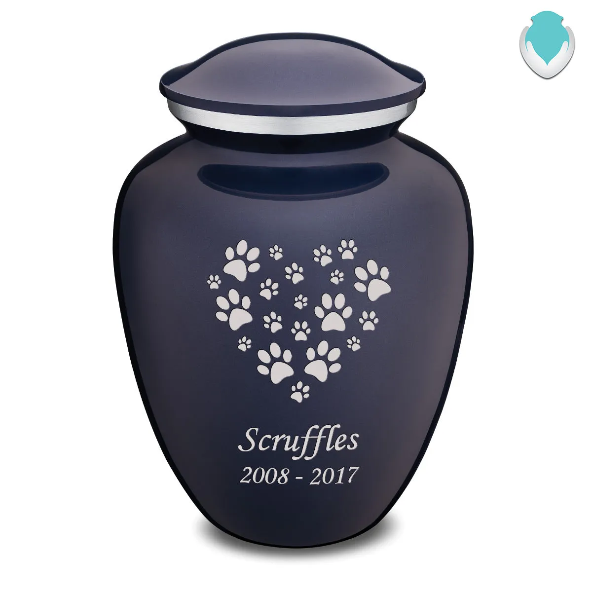 Large Embrace Cobalt Blue Heart Paws Pet Cremation Urn