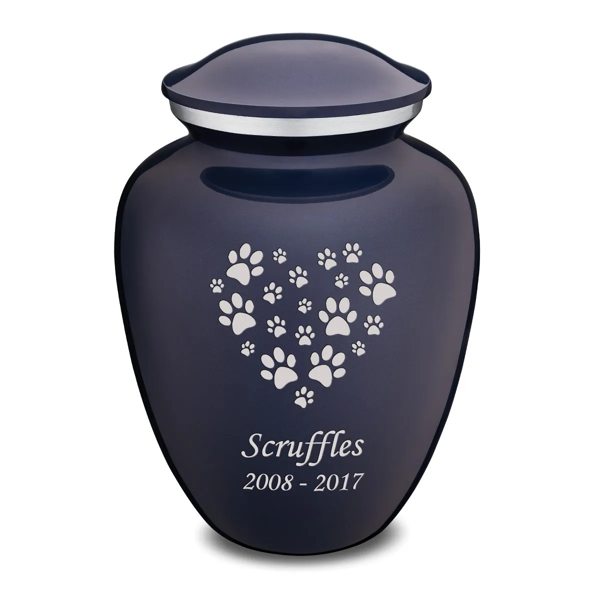 Large Embrace Cobalt Blue Heart Paws Pet Cremation Urn