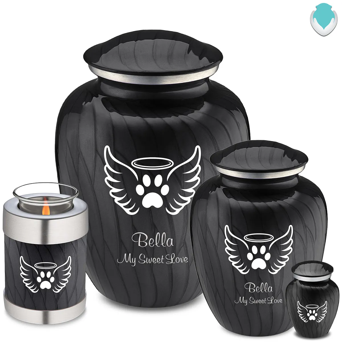 Large Embrace Pearl Black Pet Angel Wings Cremation Urn